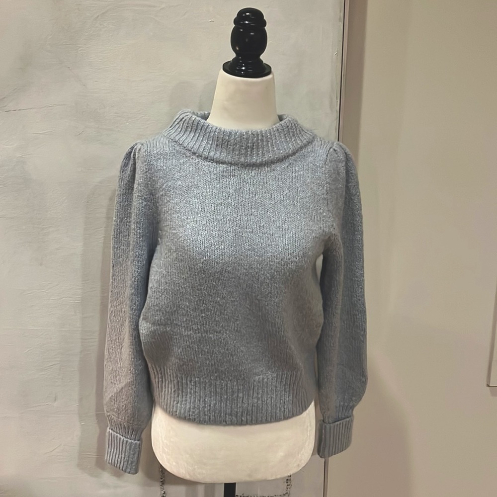 Maeve Baby Blue Heather Puff Sleeve Sweater Small
